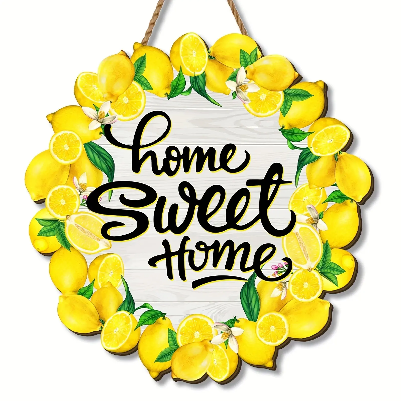 Summer Lemon Wall Decor, Hanging Wall Art, Interior Wall Decor, Home Decor Ornaments, Decorative Hanging Ornament, Italian Blue Tile Lemon Decoration with Home Is Sweet Text, Rustic Design, 11.8x11.8 Inch Kitchen Hanging Ornament