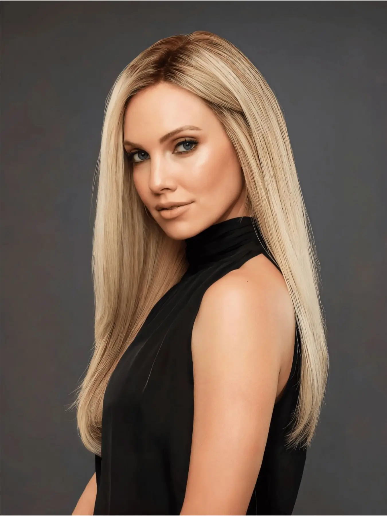 Ombre Blonde Synthetic Lace Front Wig with Dark Roots - Straight Hair, Natural Density, Pre-Plucked Hairline, Hyperrealism Wig, 13x4 HD Transparent Lace, 28 Inches - Suitable for Parties, Christmas & Halloween HD Transparent Wigs Lace Frontal Wigs