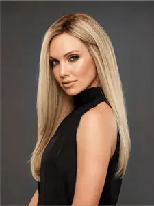 Ombre Blonde Synthetic Lace Front Wig with Dark Roots - Straight Hair, Natural Density, Pre-Plucked Hairline, 13x4 HD Transparent Lace, 28 Inches - Suitable for Parties, Christmas & Halloween HD Transparent Wigs Lace Frontal Wigs