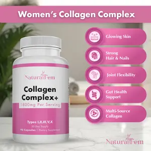 NaturalFem Collagen Complex+ – Multi-Source Collagen Peptides for Skin, Hair, Nails & Joint Support – Types I, II, III, V & X from Bovine, Marine & Eggshell – Hydrolyzed for Better Absorption – 90 Capsules (30 Servings)
