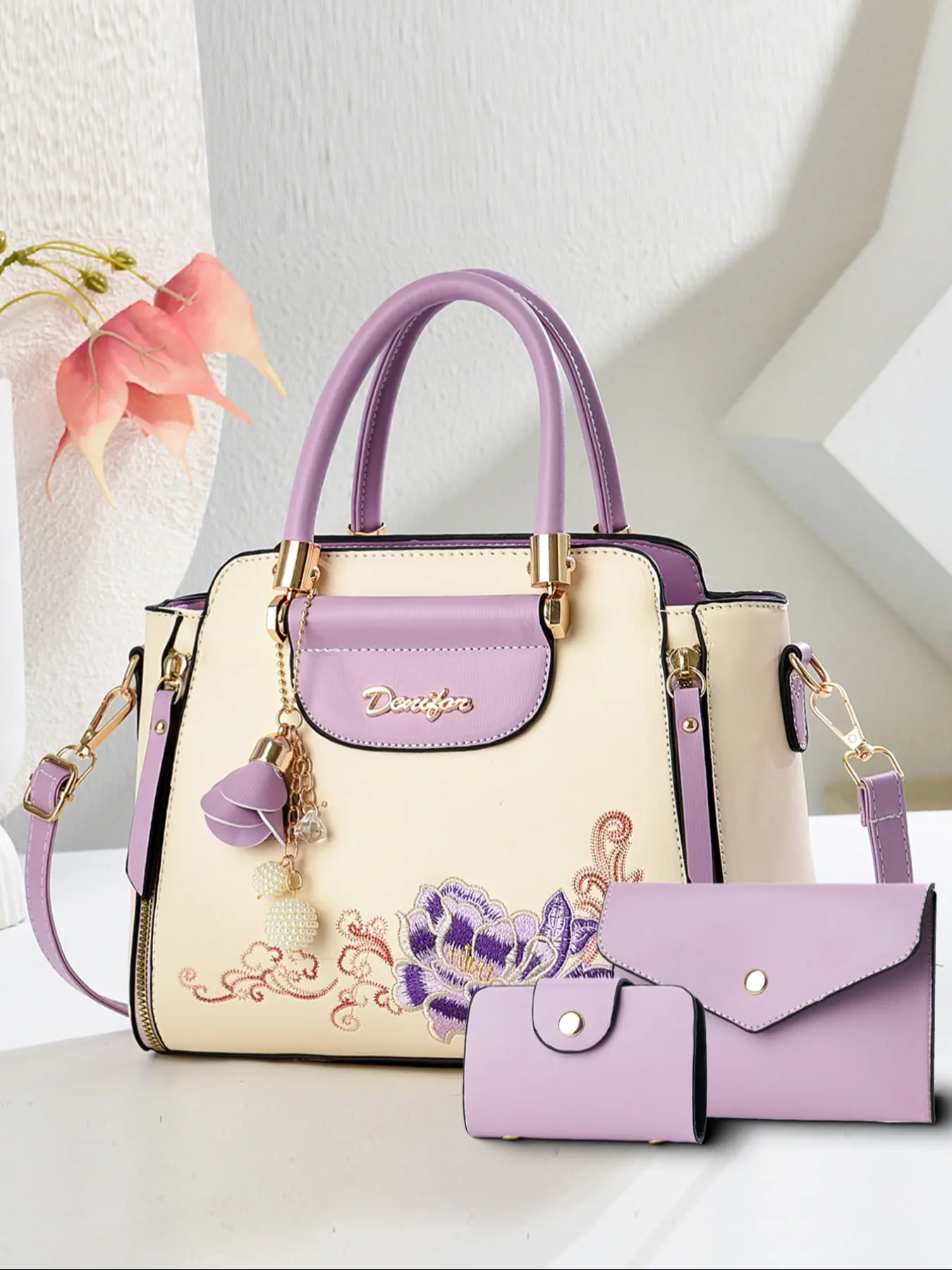 Women's Floral Embroidered Shoulder Bag Set, Fashionable Patterned Bag, Casual All-Season Handbag & Crossbody Bag, Versatile Fashion Accessory, Versatile Shoulder Bags, Fashion Purses, Boho Shoulder Bags