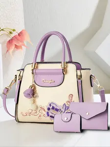Women's Floral Embroidered Shoulder Bag Set, Fashionable Patterned Bag, Casual All-Season Handbag & Crossbody Bag, Versatile Fashion Accessory