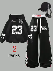 Women's Casual Fashion Set, Hooded Loose Long Sleeve Top + Trendy Wide Leg Pants, Versatile for Daily Wear & Stylish Occasions