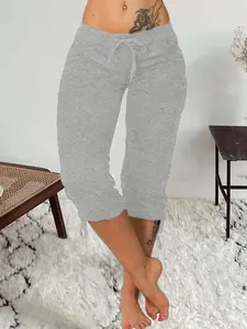 【Plus Size】 Solid Color Capri Pants, Casual Comfy Breathable Skinny Pants for Daily Wear, Women's Bottoms for Summer