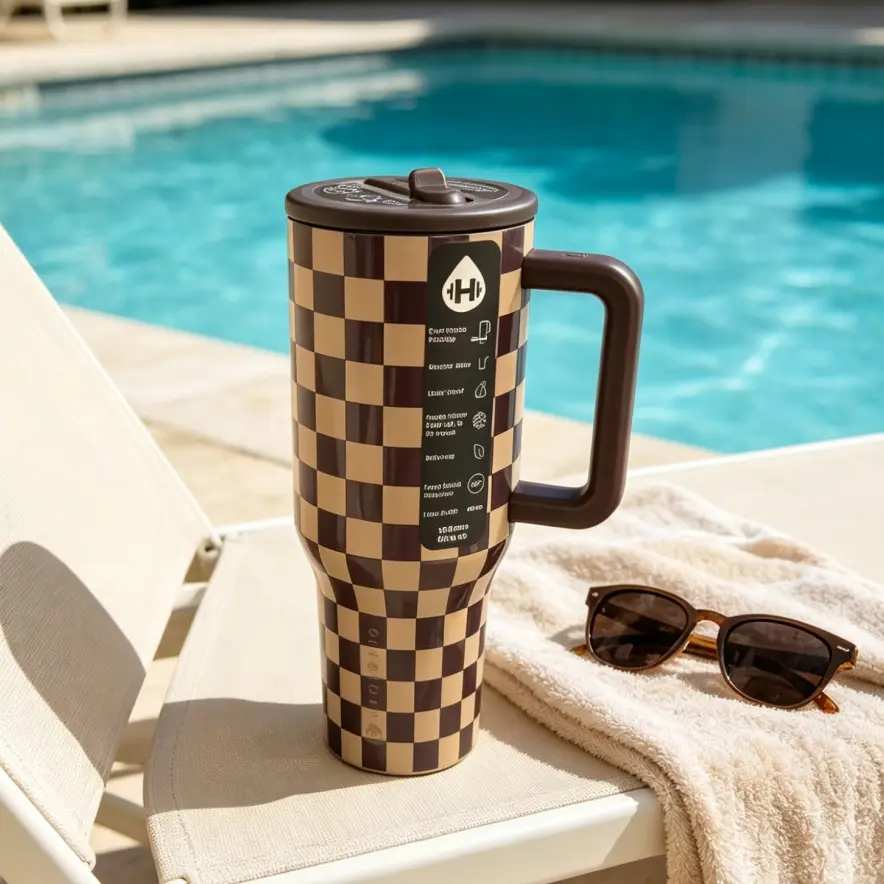 HydroJug 40oz Brown Checkerboard Vacuum Insulated Stainless Metal