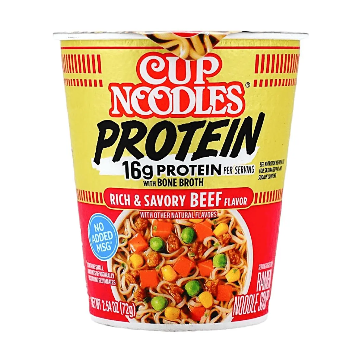 NISSIN CUP NOODLES PROTEIN Beef Flavor - High Protein Instant Ramen (16g Protein, Rich Bone Broth, 72g)