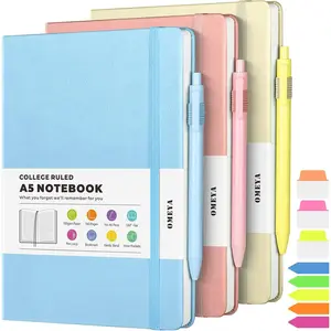 Lined Journal Notebook, 3 A5 College Ruled Notebooks for Work, Hardcover Notebook Each with 2 Pockets  Pen, Journal for Women, Men, 160 Pages, 100GSM Thick Paper (Sky Blue, Pink, Ivory)
