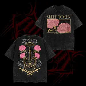 Sleep Token - Damocles Acid Washed Heavy Metal Shirt, Unisex Oversize Rock Band Washed Heavyweight Cotton T-shirt, Gift For Rock Music Lovers, Gothic Punk Emo Grunge Y2K Outfits Clothes Menswear