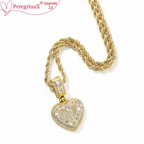 PeregrinaX 14 Karat Real Gold Plated Heart Shaped Necklace, Statement Chain with AAAAA+ Cubic Diamonds Pendant, Unisex Gold Jewelry for Special Occasion Gifts