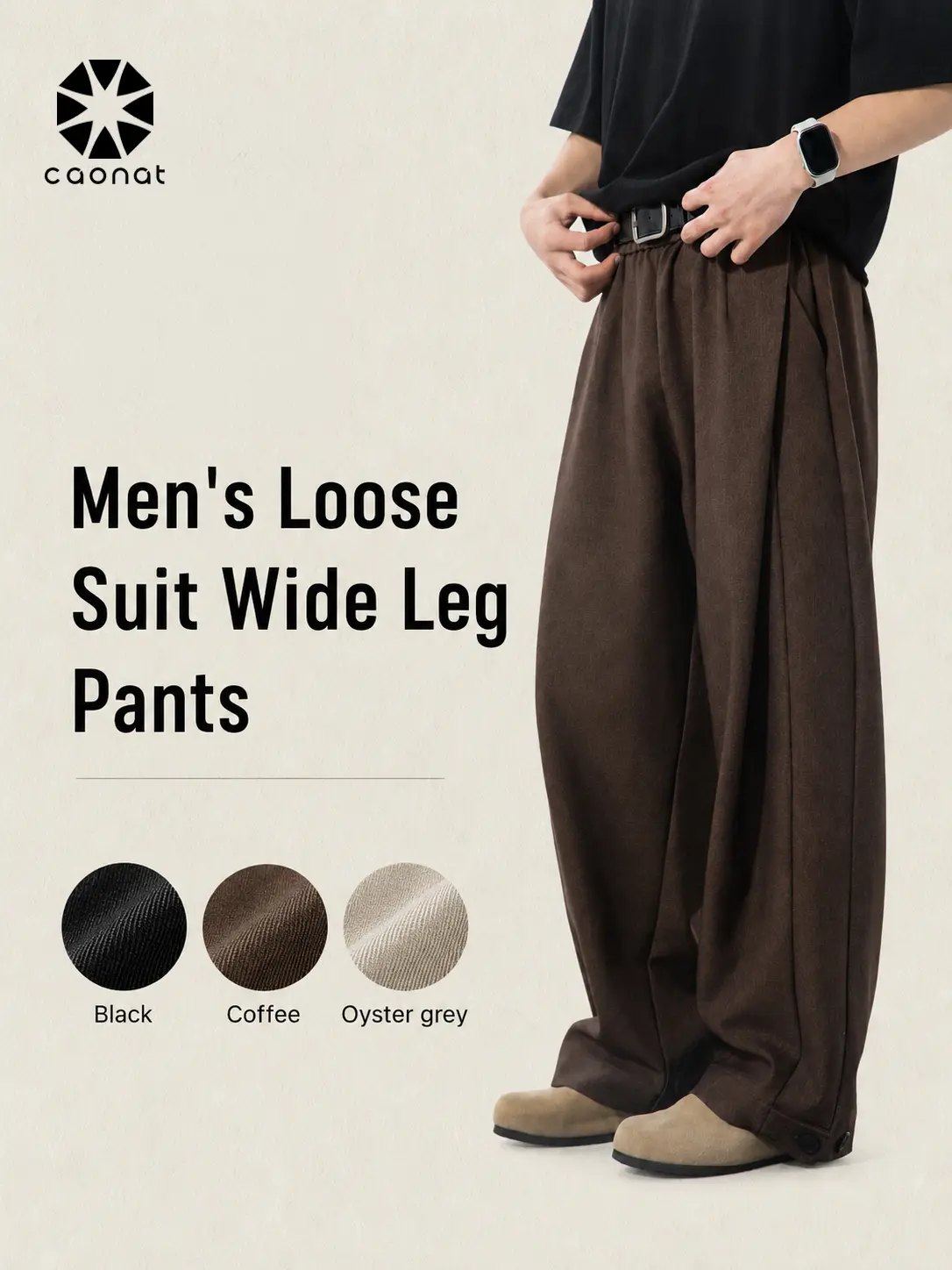 Men's High-Waist Baggy Wide-Leg Pleated Casual Pants - Retro Streetwear, Plain, Machine-Washable Menswear Trousers