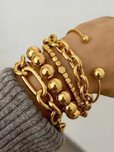 Vintage Coin Pattern Layered Beaded Bracelet Set, 5 Piece Retro Style Chain Jewelry, Perfect for Dates, Vacations, Daily Wear, Parties, Gifts