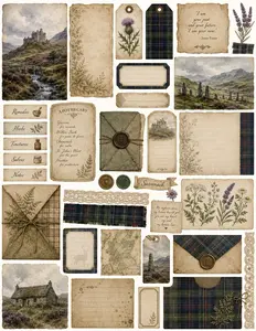 Scottish Highlands Scrapbook & Junk Journal Kit Vintage Tartan Apothecary Ephemera (Physical 8.5×11 Sheets)