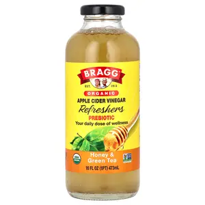 Bragg Organic Apple Cider Vinegar Refreshers, Prebiotic, Honey & Green Tea, 16 fl oz (473 ml)