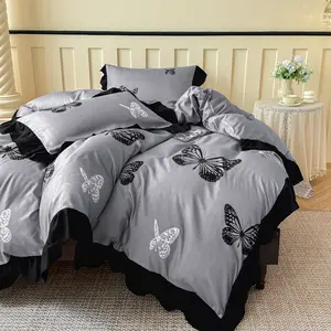 Romantic French Style Butterfly Bedding Set, Soft Breathable Polyester Fiber, Zipper Closure, Perfect Gift for Bedroom Dormitory Guests, Soft Bedding Sets