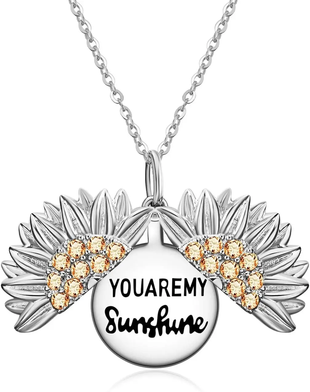 You are My Sunshine Necklace Sterling Silver Sunflower Locket Necklace for Women Sunflower Jewelry Gifts for Daughter/Wife/Sister/Mom