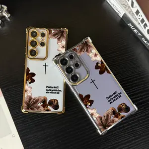 Premium Plating Edge Bible Verse Case With Hand Strap For  iPhone 17Pro Max Air 16 15Plus 14 13 12 11 XR XS Aesthetic Cross Floral Case For Religious Women Daily Decor.