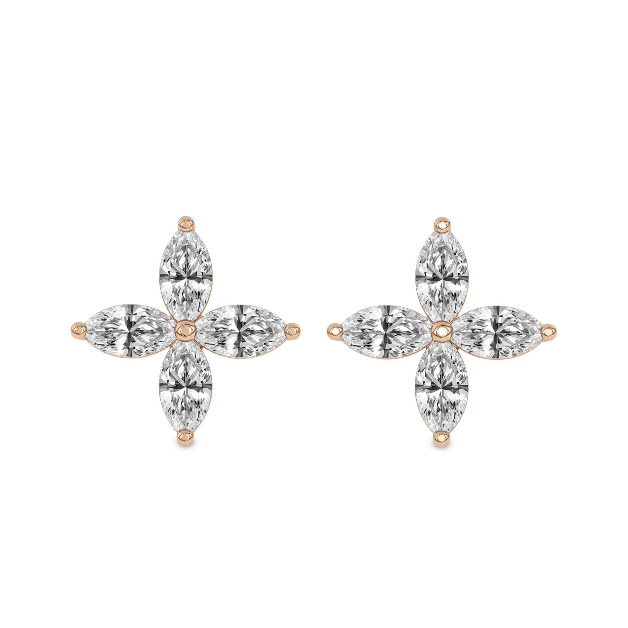 Lab Diamond Fashion Earrings 14Kt Rose Gold 5Ct Charmed Clover Flower Fashion Lab Diamond Stud Earrings F-G Color, VS Diamond, IGI Certified - Friendly Diamonds