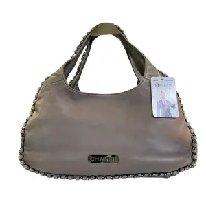 Pre-owned CHANEL Leather Shoulder Bags CC Lambskin Grey Hombre Gradient Whip Stitch Gunmetal Chain Trim Hobo Shoulder Purse