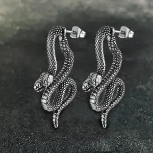 GTHIC Coiled Snake Stainless Steel Earrings For Women Fashion Serpent Jewelry Birthday Gift