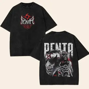 Penta El Zero M Vintage Washed T-Shirt | Wrestling Lucha Libre Skull Mask Graphic Streetwear Tee | Heavyweight Cotton Oversized Retro Hip Hop Casual Summer Top Gift for Men WWE wash unisex y2k outfits classic fan Fabric Menswear shirt wwe fan