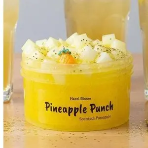 Pineapple Punch Slime - Crystal-Clear Yellow Jelly Cube with Pineapple Scent & Golden Glitter Sparkles - Intermediate Level - Includes 3 Free Gifts