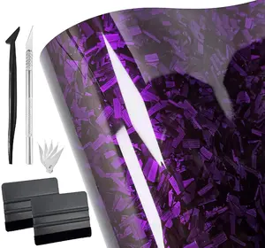 Gloss Forged Carbon Fiber Wrap, 1Ft x 5Ft DIY Decal Vinyl Wrap Roll, Self-Adhesive Film Sticker, Exterior Interior Accessories For Car SUV Truck and Motorcycle (Purple)