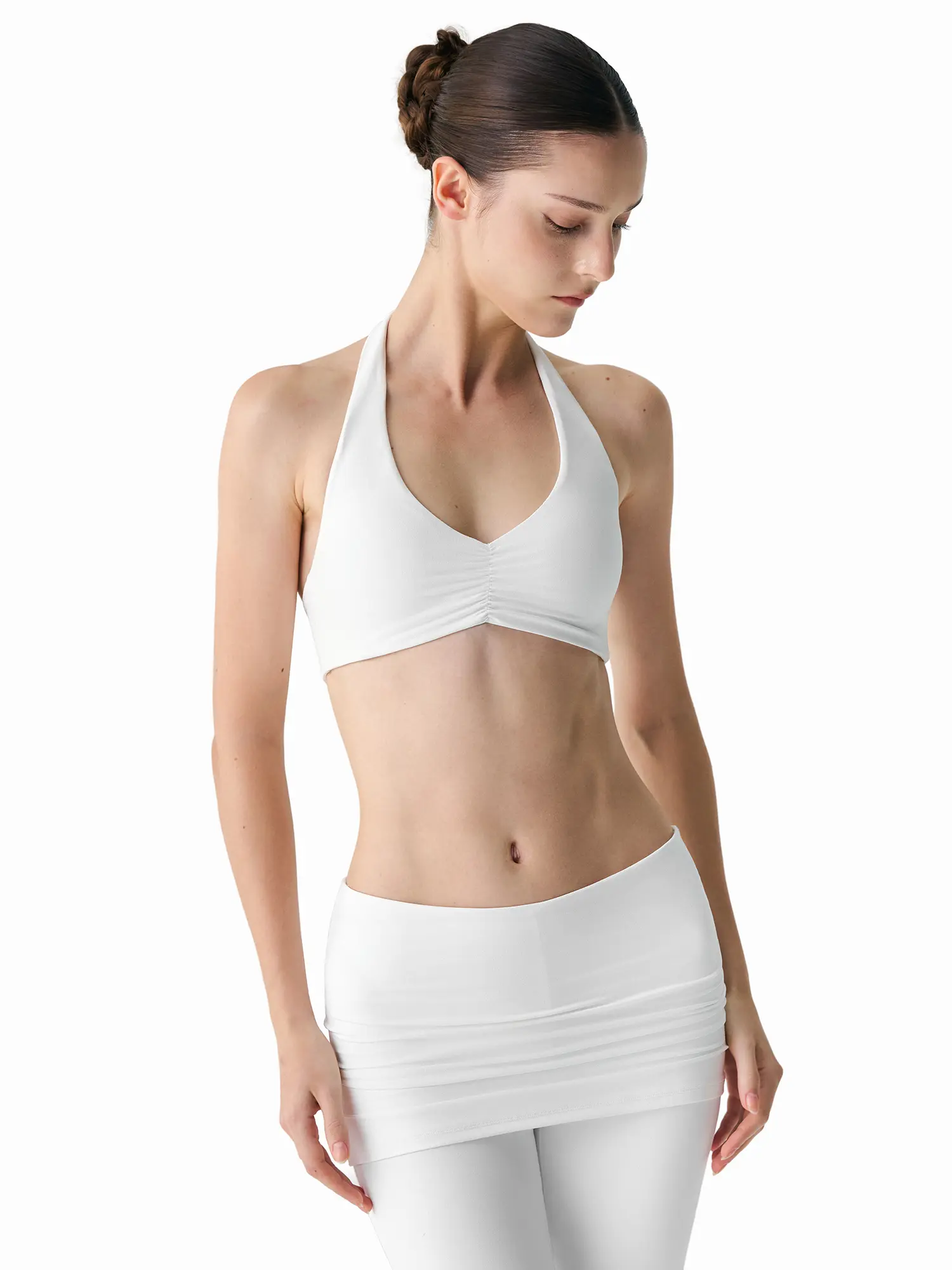 FDR X AOSSIO Women's High Impact Halter V-Neck Sports Bra Ruched Front Workout Tank Top Quick Dry Running Activewear