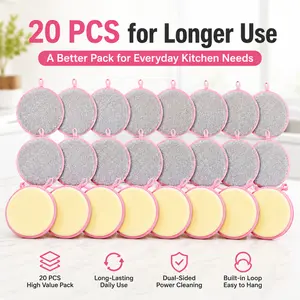 10/20 Pcs Comfortable Double-Sided Round Dishwashing Sponge Pads with Hanging Loop, Kitchen Scrubber Sponges for Dishes, Pots, Household Cleaning Tools