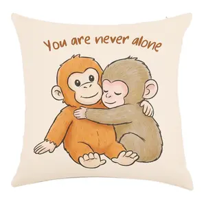 You Are Never Alone Punch Monkey Throw Pillowcase,Emotional Support Animal Lover Gift,Baby Monkey Punch Support MonkeyCover Throw Pillow Single-sided printing Linen Material ,no pillow insert,Bedroom Sofa Decorations.