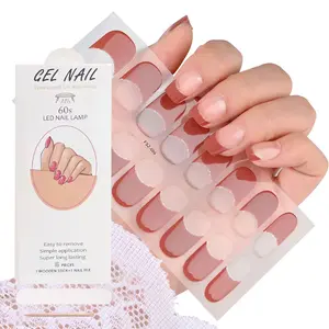 Full Cover Glitter UV Gel Nall Strips, long Lasting, Minimalist French Flash UV Gel Nail Stickers, Red White Black Gold transparent Nail wraps