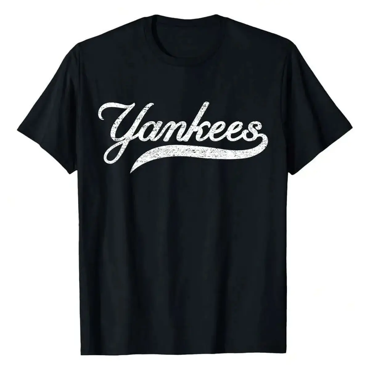 Women's Cotton Breathable Vintage Script Yankees Printed Crew Neck Asymmetric T-Shirt, Retro Baseball Streetwear Oversized Top