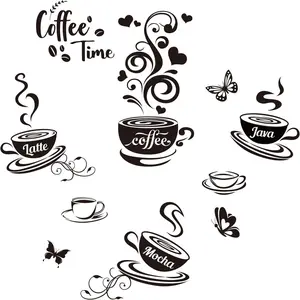 10 count Coffee Time Wall Sticker Mocha Latte Java Butterfly Wall Decor Black Peel and Stick Vinyl Art  Kitchen Stickers for  Coffee Corner Cafe Bar Decoration 19.6x11.8in