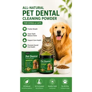 Pet Dental Powder for Dogs & Cats – Fresh Breath, Tartar & Plaque Remover, Probiotics & Enzymes Oral Care Supplement