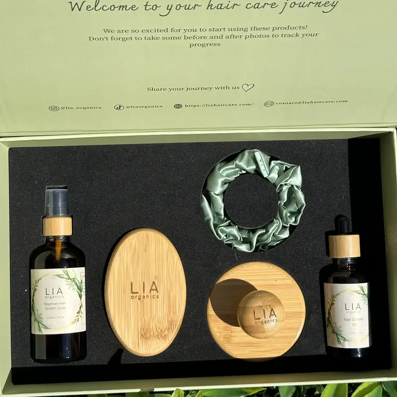 LIA Organics Hair Bundle- Hair Growth Oil 50ml + Rosemary Tonic 100ml + Scalp Brush & Massager + Silk Scrunchie