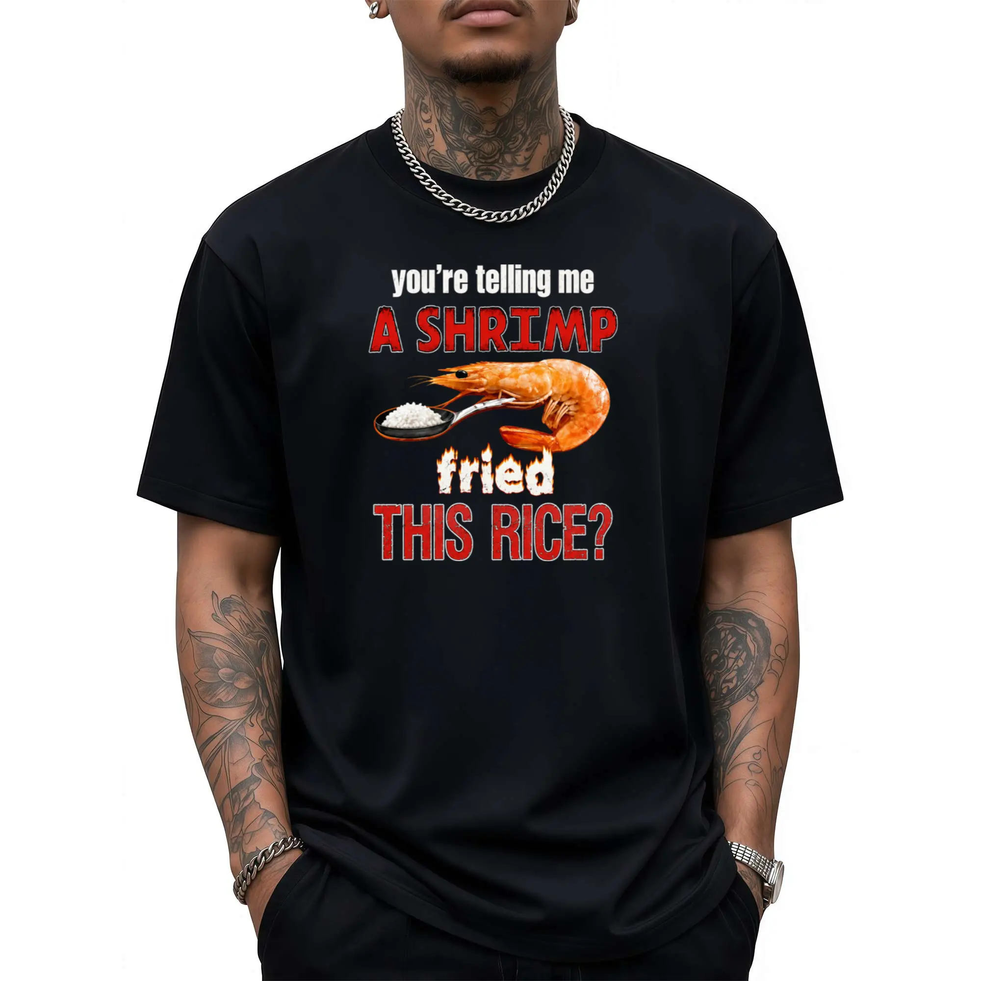 T-Shirts You’re Telling Me A Shrimp Fried This Rice T Shirt Funny Food Meme Graphic Tee Casual Short Sleeve Cotton Top