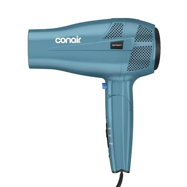 Conair Travel Hair Dryer, Dual Voltage, Folding Handle, 1875W, Blue | Travel blow dryer for at home and on the go, 1.75-lb. design with dual-voltage compatibility and a retractable 5-foot cord Smooth