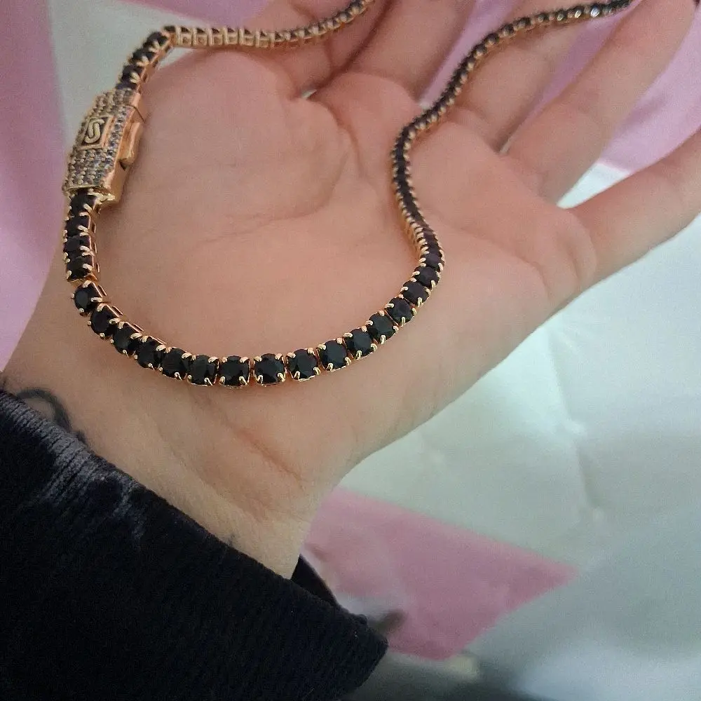 Trendy chain 4mm thich amd  16 inches long Dark stones   stones  box clasp .