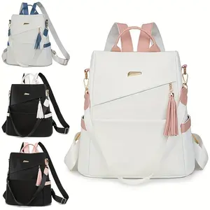 Elegant Women's Anti-Theft Lightweight Backpack, Chic with Accents, Large Capacity, Adjustable Straps, Tassel Detail, Ideal for Travel & Daily Use