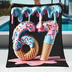 1pc of The Six Seven 67 Meme Blanket, Measuring 40X30 Inches, Features a Humorous Number 67 Design with a Melting Ice Cream Donut Print. This Soft Flannel Bedspread Is Perfect for Cozy Throws in Any Season And Makes a Great Gift for Meme Enthusiasts