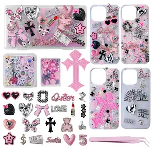 Case Charms Kit, Junk Phone Case with Big Charms, Nail Bow Pearl Flatback Resin Charm for DIY Crafts