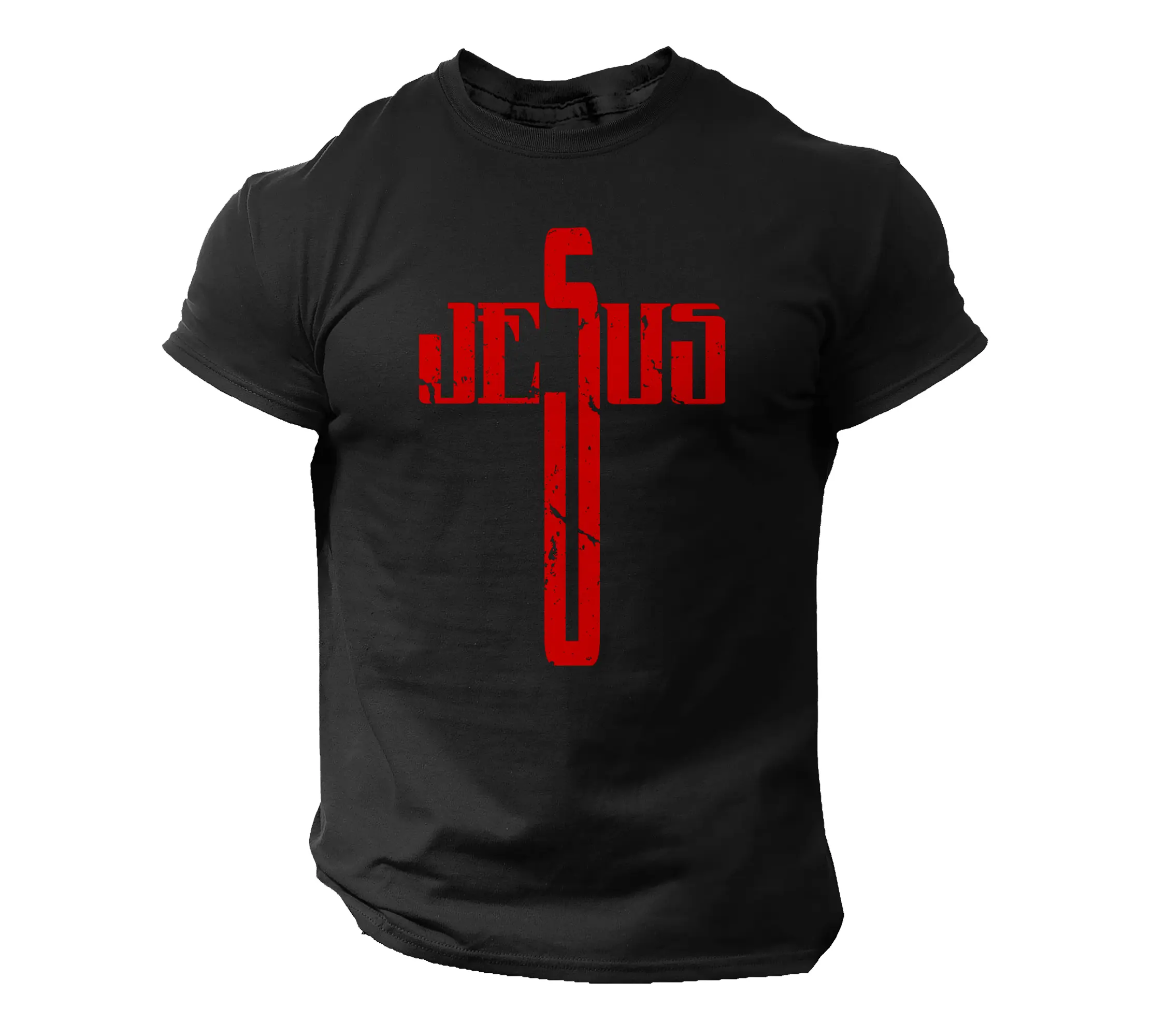 Jesus Cross T-Shirt Christian Men Vintage Style Religious Tee Casual Crewneck
