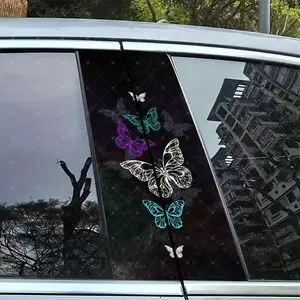 2pc Creative Vinyl Stickers, Butterfly Design, Car B Pillar Protection, Easy Peel Off, Sunproof Waterproof Scratch Resistant, All Models