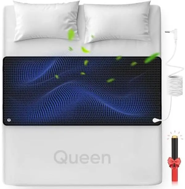 Premium Quality Earthing Grounding Bed Mat (Queen Size 27"×60"), Conductive Carbon Fiber Sleeping Mat with Grounding Cord, Outlet Tester, Soft Non-Slip Bedding Accessory