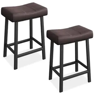 Counter Height Bar Stool Set of 2, 24 Inch Modern Upholstered Barstools for Kitchen Island, Padded Saddle Seat with Curved Cushion, Metal Base, Easy Assembly, Brown