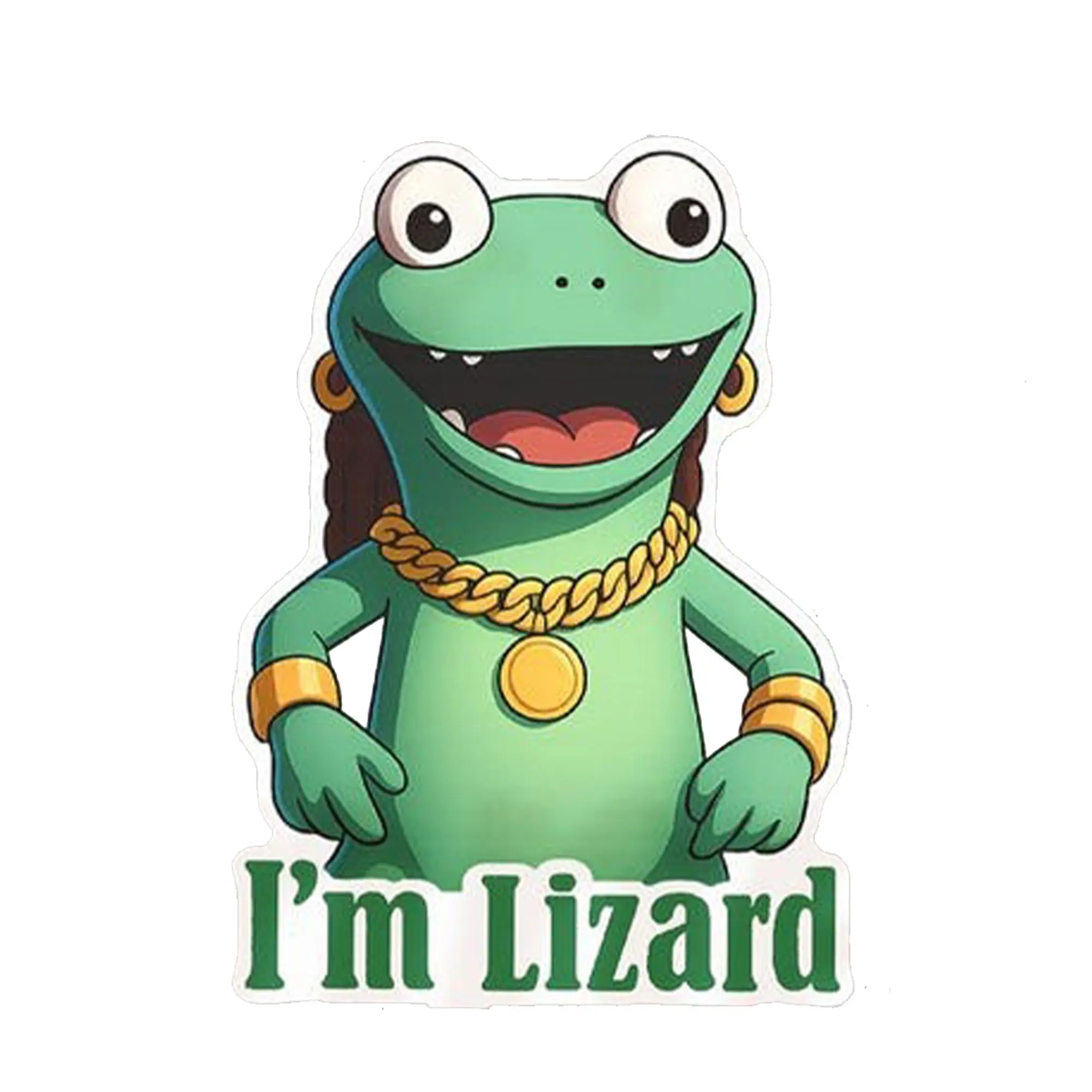 Funny Gangsta Lizard Sticker, Gecko Wearing Gold Hip Hop Style Cool Decal, Laptop Sticker, Water Bottle, Notebook, Gift for Friends, Wearing a Big Gold Necklace, Bracelet, Earrings And a Confident Smile