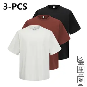 Men’s fashion casual T-shirt, available in 3-pack or single piece, featuring a classic crew neck and short sleeves for everyday wear—simple yet stylish. The fabric feels smooth to the touch, a loose fit that suits all body types, a basic solid color that’