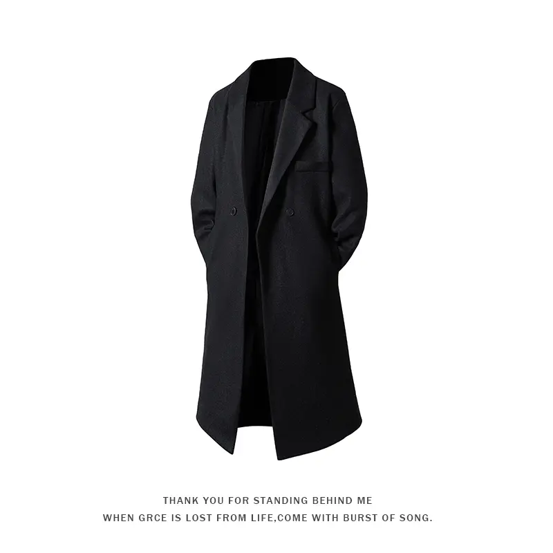 Vintage Double Breasted Long Lapel Coat Unisex Draped Structured Oversize Knee-Length Outerwear Autumn Winter Commuter Solid Jacket Style J5278