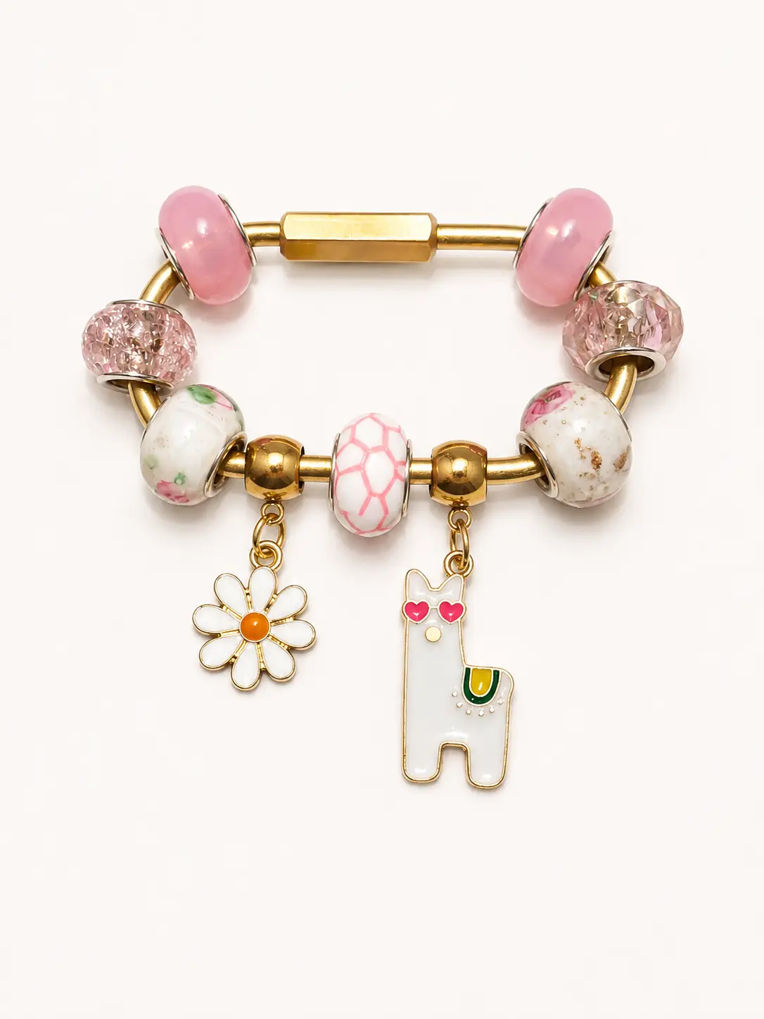 Pink Floral Llama Brass Carabiner Bag Charm – Beaded Purse Charm & Keychain