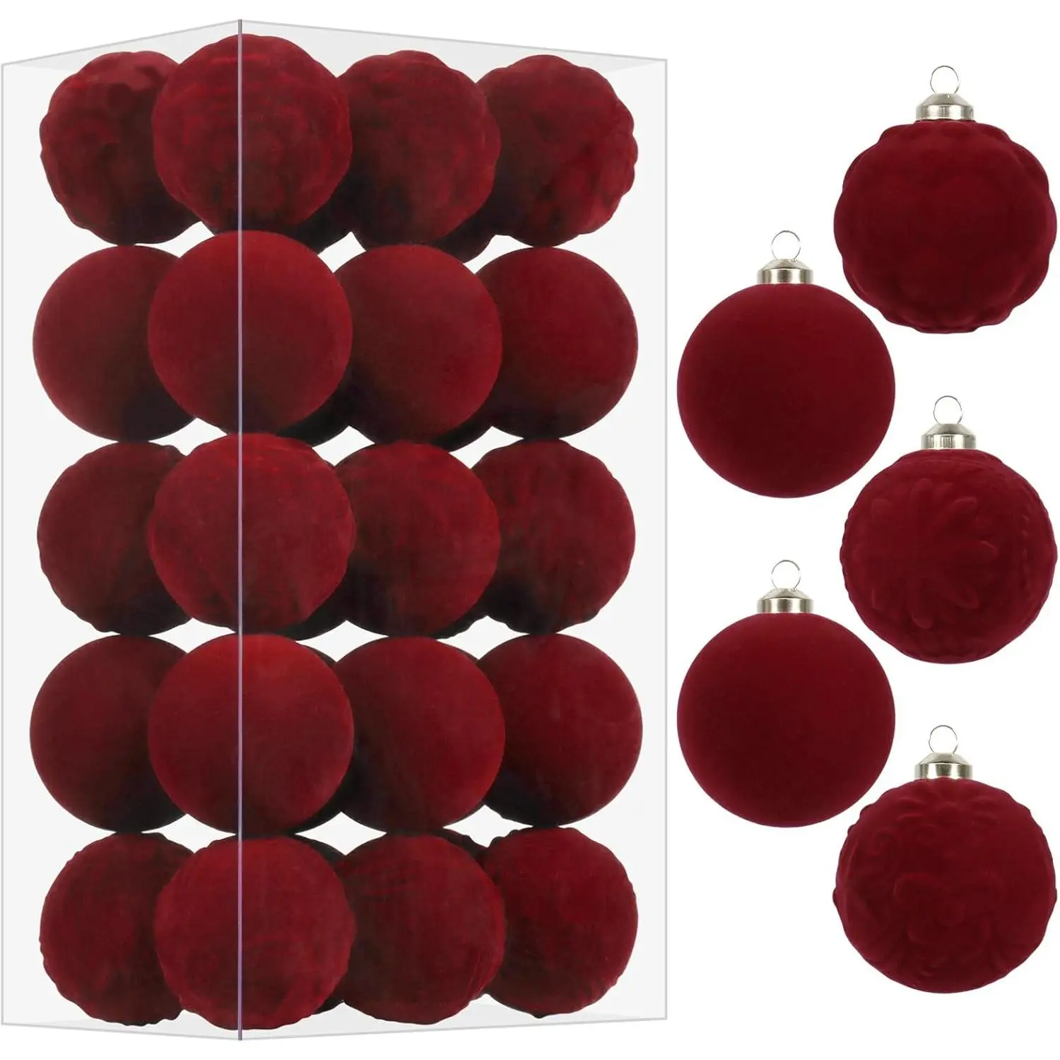 30 count Burgundy  Christmas Ball Ornaments Set, 60MM/2.3Inch Shatterproof Flocked Ornament for Christmas Tree Hanging Holiday Valentine's Day Party Xmas Decorations.