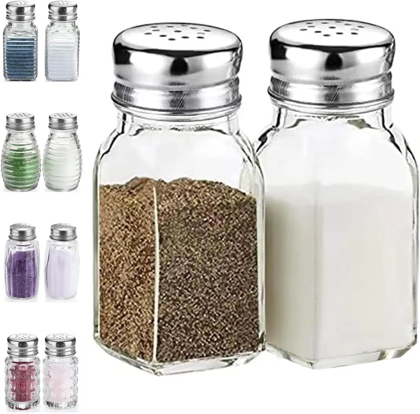 Glass Salt and Pepper Shakers Set with Stainless Steel Lids – Clear Refill Window, Modern Farmhouse Kitchen Accessories for Table & Cooking